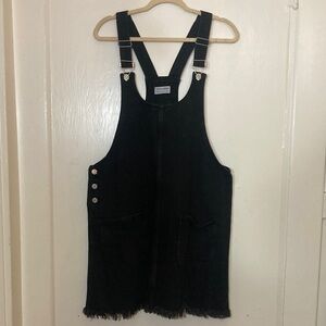 Black Denim Overall Dress with Buckles